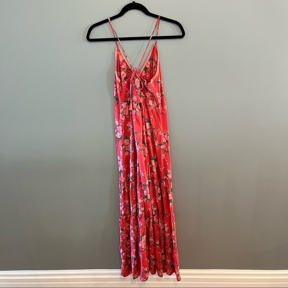 PERRY WALKER Annie Maxi II Floral Pink Boho Tassel Long Ruffle Tiered Maxi Dress - Picture 4 of 15